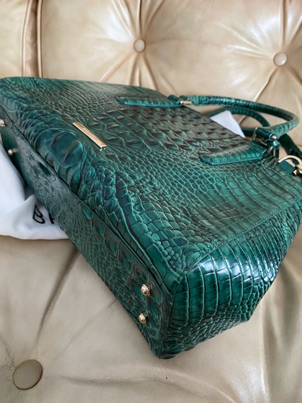 Brahmin Finley Bag Wallet Set Emerald Green Melbourne Leather Charm Tassel - Picture 7 of 15